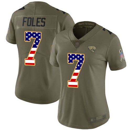 Personalized Jaguars #7 Nick Foles Olive USA Flag Women’s Stitched Football Limited 2017 Salute to Service Jersey