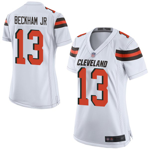 Personalized Browns #13 Odell Beckham Jr White Women’s Stitched Football New Elite Jersey