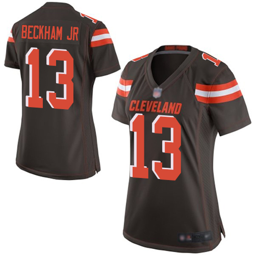 Personalized Browns #13 Odell Beckham Jr Brown Team Color Women’s Stitched Football New Elite Jersey