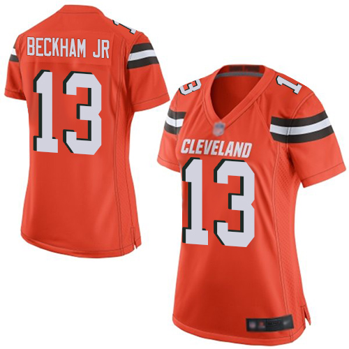 Personalized Browns #13 Odell Beckham Jr Orange Alternate Women’s Stitched Football New Elite Jersey