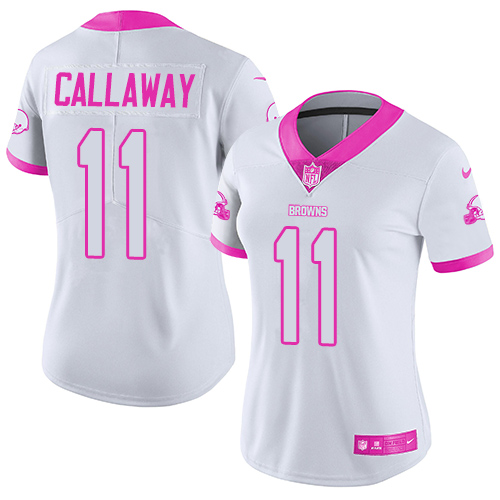 Personalized Browns #11 Antonio Callaway White Pink Women’s Stitched Football Limited Rush Fashion Jersey