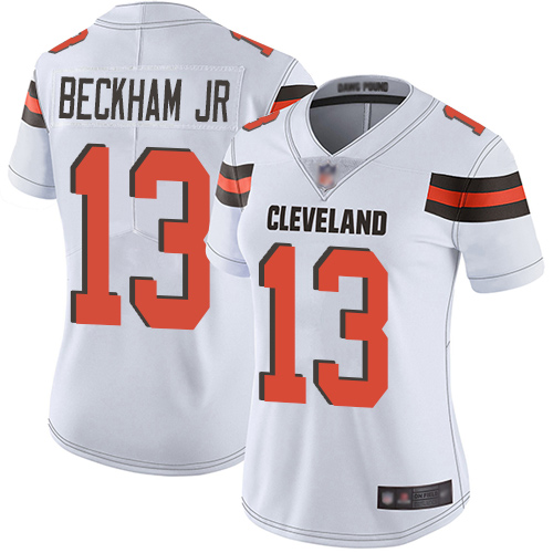 Personalized Browns #13 Odell Beckham Jr White Women’s Stitched Football Untouchable Limited Jersey