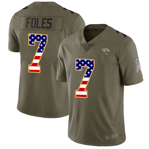 Personalized Jaguars #7 Nick Foles Olive USA Flag Youth Stitched Football Limited 2017 Salute to Service Jersey