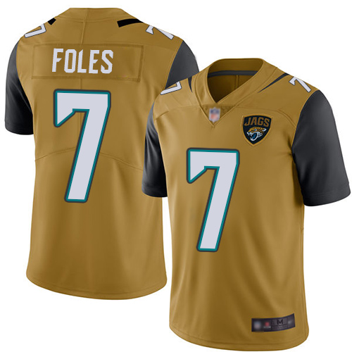 Personalized Jaguars #7 Nick Foles Gold Men’s Stitched Football Limited Rush Jersey