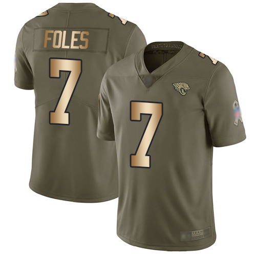 Personalized Jaguars #7 Nick Foles Olive Gold Men’s Stitched Football Limited 2017 Salute To Service Jersey