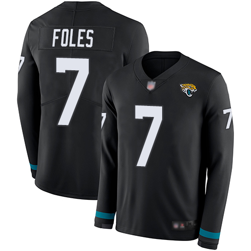 Personalized Jaguars #7 Nick Foles Black Team Color Men’s Stitched Football Limited Therma Long Sleeve Jersey