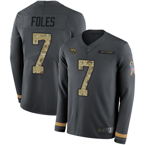 Personalized Jaguars #7 Nick Foles Anthracite Salute to Service Men’s Stitched Football Limited Therma Long Sleeve Jersey