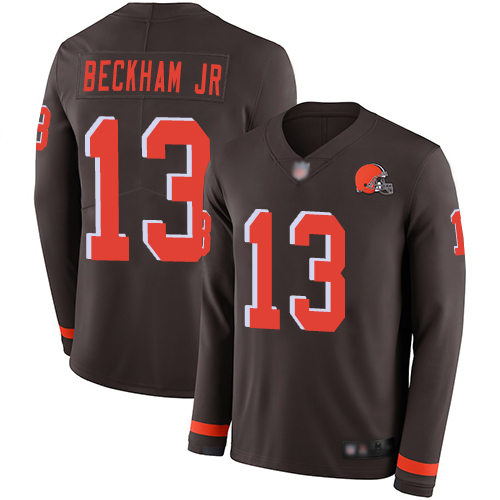 Personalized Browns #13 Odell Beckham Jr Brown Team Color Men’s Stitched Football Limited Therma Long Sleeve Jersey