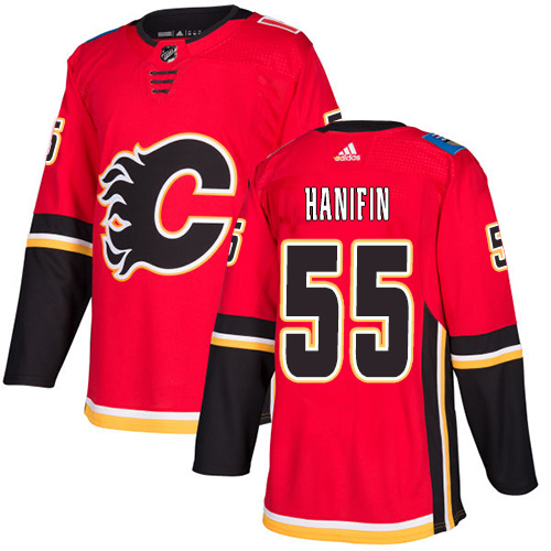 Personalized Flames #55 Noah Hanifin Red Home Authentic Stitched Hockey Jersey