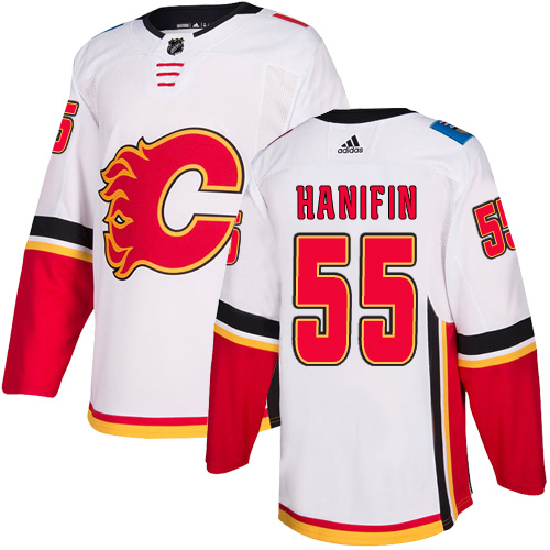 Personalized Flames #55 Noah Hanifin White Road Authentic Stitched Hockey Jersey