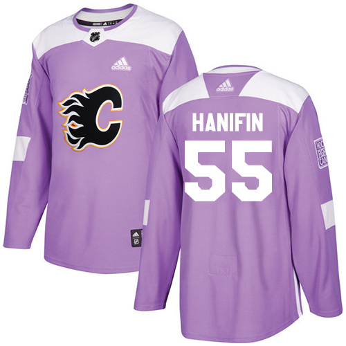 Personalized Flames #55 Noah Hanifin Purple Authentic Fights Cancer Stitched Hockey Jersey