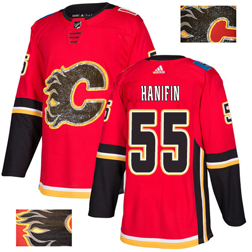 Personalized Flames #55 Noah Hanifin Red Home Authentic Fashion Gold Stitched Hockey Jersey