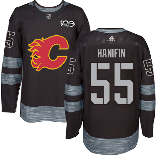 Personalized Flames #55 Noah Hanifin Black 1917-2017 100th Anniversary Stitched Hockey Jersey