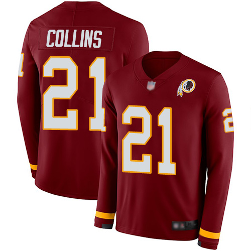Personalized Redskins #21 Landon Collins Burgundy Red Team Color Men’s Stitched Football Limited Therma Long Sleeve Jersey