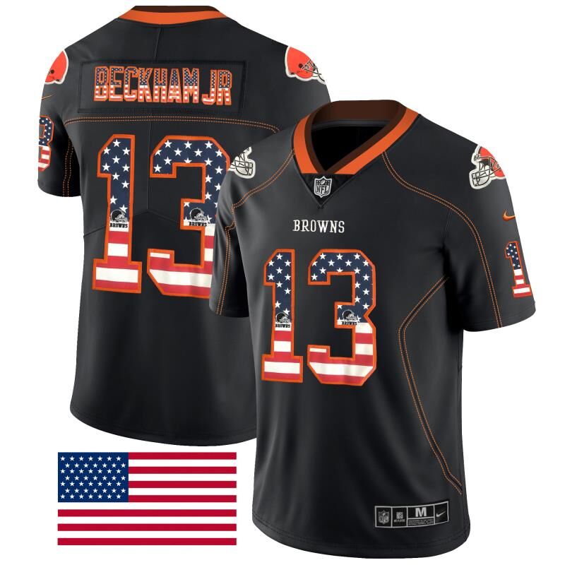 Personalized Browns 13 Odell Beckham Jr Black USA Flag Fashion Limited Jersey