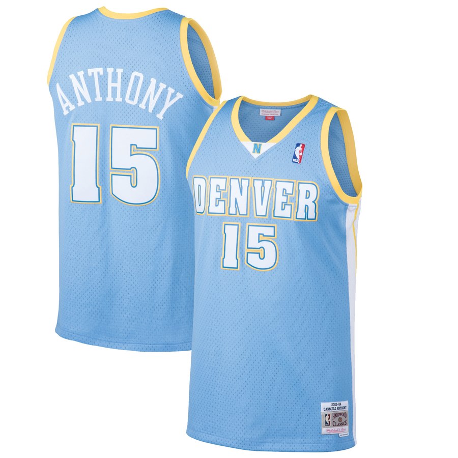 Personalized Nuggets 15 Carmelo Anthony Blue Mesh Hardwood Classics Jersey