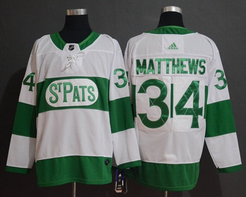 Personalized Maple Leafs #34 Auston Matthews White Authentic St. Pats Stitched Hockey Jersey