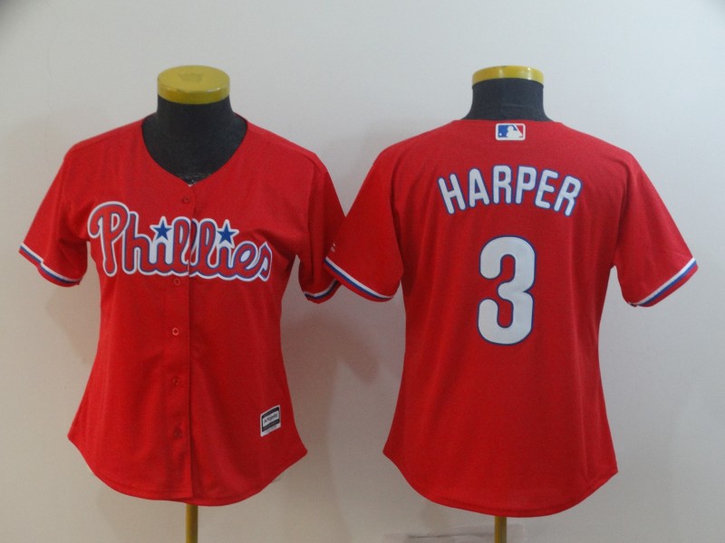 Personalized Women Phillies 3 Bryce Harper Scarlet Women Cool Base Jersey