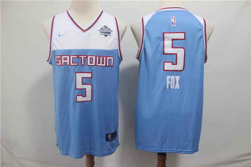 Personalized Kings 5 De’Aaron Fox Light Blue City Edition Swingman Jersey