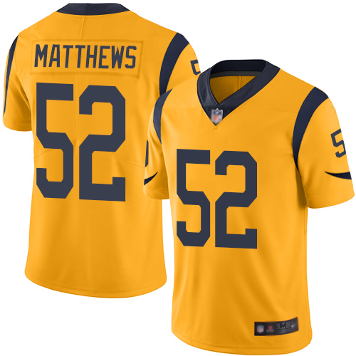 Personalized Rams #52 Clay Matthews Gold Youth Stitched Football Limited Rush Jersey