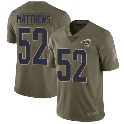 Personalized Rams #52 Clay Matthews Olive Youth Stitched Football Limited 2017 Salute to Service Jersey