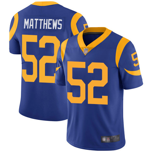 Personalized Rams #52 Clay Matthews Royal Blue Alternate Youth Stitched Football Untouchable Limited Jersey
