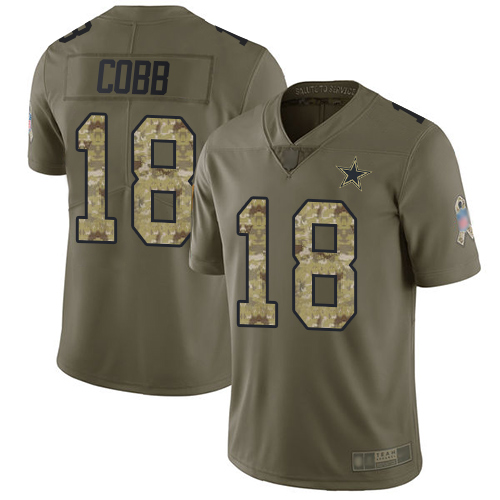 Personalized Cowboys #18 Randall Cobb Olive Camo Youth Stitched Football Limited 2017 Salute to Service Jersey