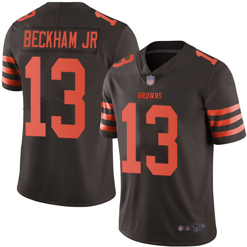 Personalized Browns #13 Odell Beckham Jr Brown Youth Stitched Football Limited Rush Jersey
