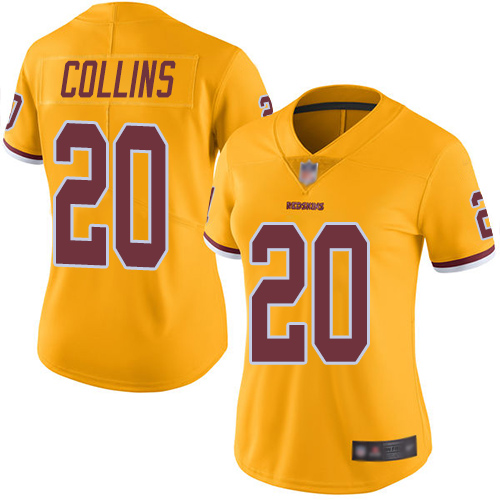 Personalized Redskins #20 Landon Collins Gold Women’s Stitched Football Limited Rush Jersey
