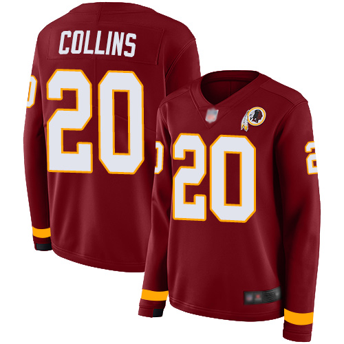 Personalized Redskins #20 Landon Collins Burgundy Red Team Color Women’s Stitched Football Limited Therma Long Sleeve Jersey