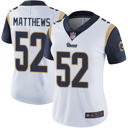 Personalized Rams #52 Clay Matthews White Women’s Stitched Football Untouchable Limited Jersey