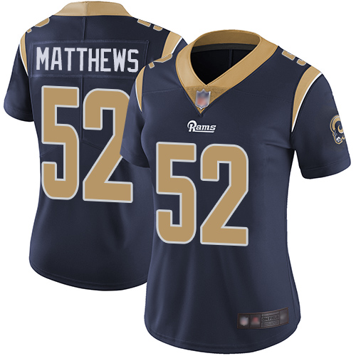 Personalized Rams #52 Clay Matthews Navy Blue Team Color Women’s Stitched Football Untouchable Limited Jersey