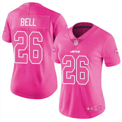 Personalized Jets #26 Le’Veon Bell Pink Women’s Stitched Football Limited Rush Fashion Jersey