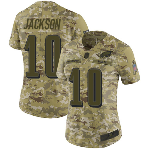 Personalized Eagles #10 DeSean Jackson Camo Women’s Stitched Football Limited 2018 Salute to Service Jersey