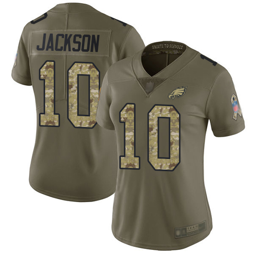 Personalized Eagles #10 DeSean Jackson Olive Camo Women’s Stitched Football Limited 2017 Salute to Service Jersey