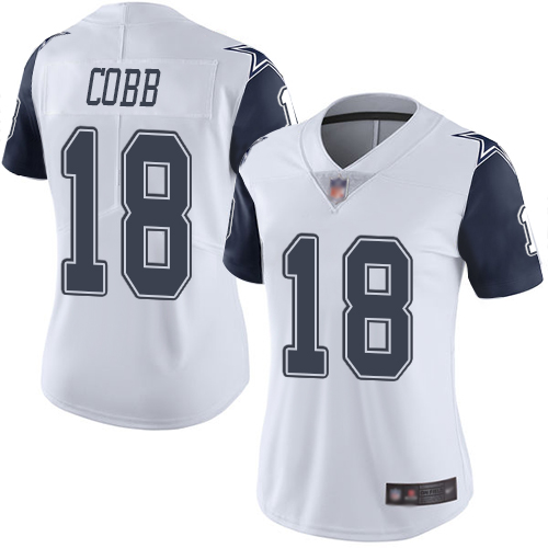 Personalized Cowboys #18 Randall Cobb White Women’s Stitched Football Limited Rush Jersey