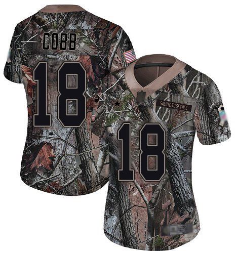 Personalized Cowboys #18 Randall Cobb Camo Women’s Stitched Football Limited Rush Realtree Jersey