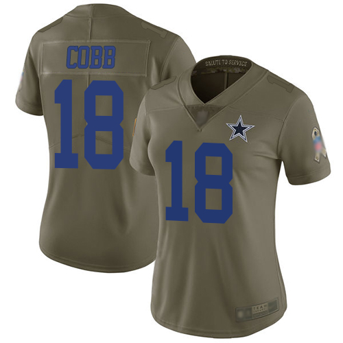 Personalized Cowboys #18 Randall Cobb Olive Women’s Stitched Football Limited 2017 Salute to Service Jersey