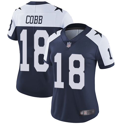 Personalized Cowboys #18 Randall Cobb Navy Blue Thanksgiving Women’s Stitched Football Untouchable Limited Throwback Jersey
