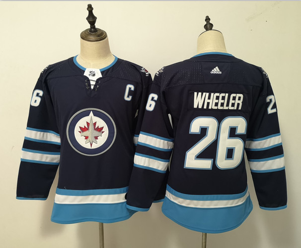Personalized Women Jets 26 Blake Wheeler Navy Women Jersey