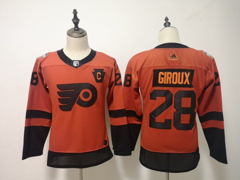 Personalized Women Flyers 28 Claude Giroux Orange Women 2019 NHL Stadium Series Jersey