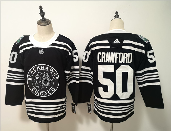 Personalized Blackhawks 50 Corey Crawford Black 2019 Winter Classic Jersey