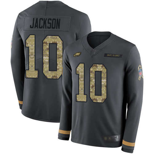 Personalized Eagles #10 DeSean Jackson Anthracite Salute to Service Men’s Stitched Football Limited Therma Long Sleeve Jersey
