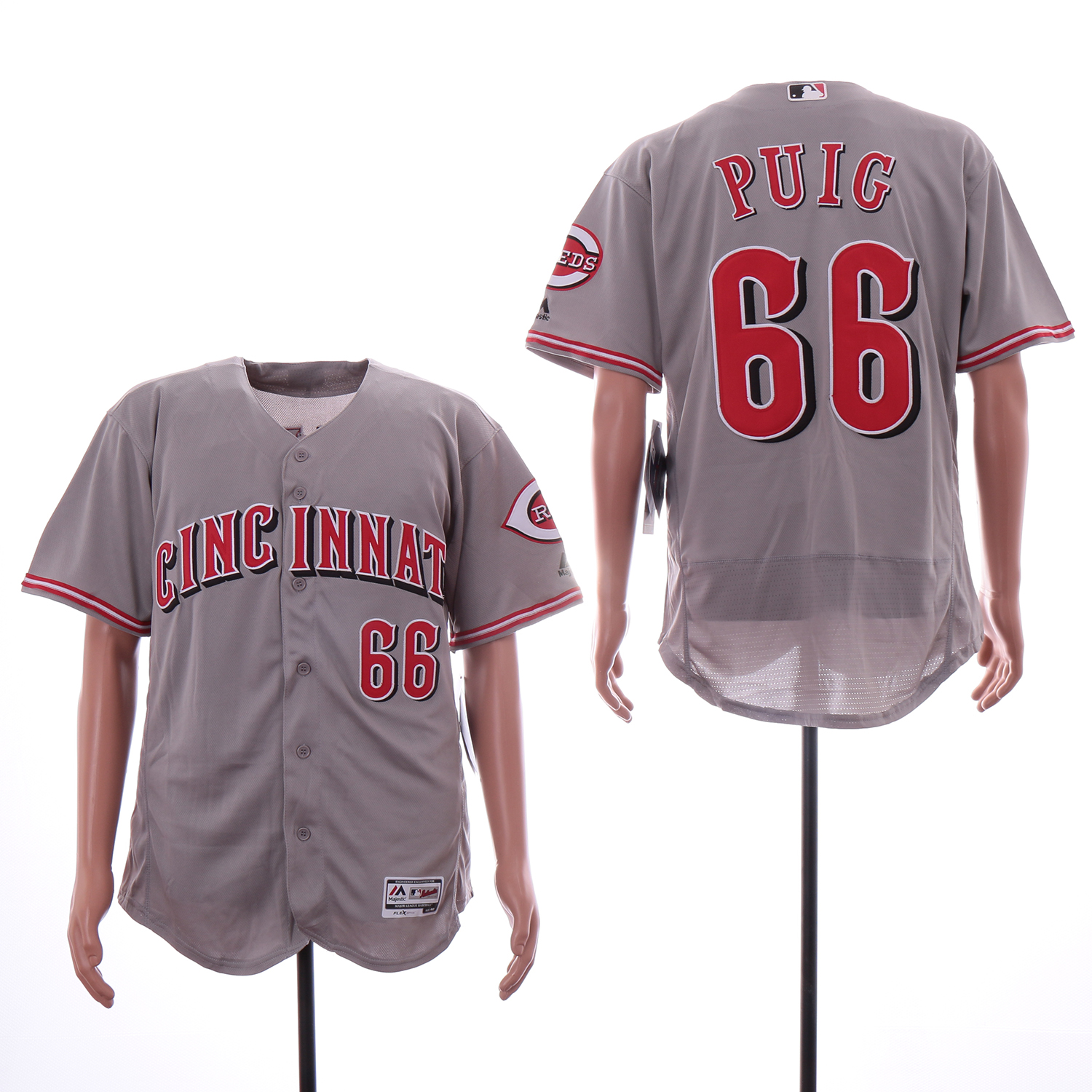 Personalized Reds 66 Yasiel Puig Gray Flexbase Jersey