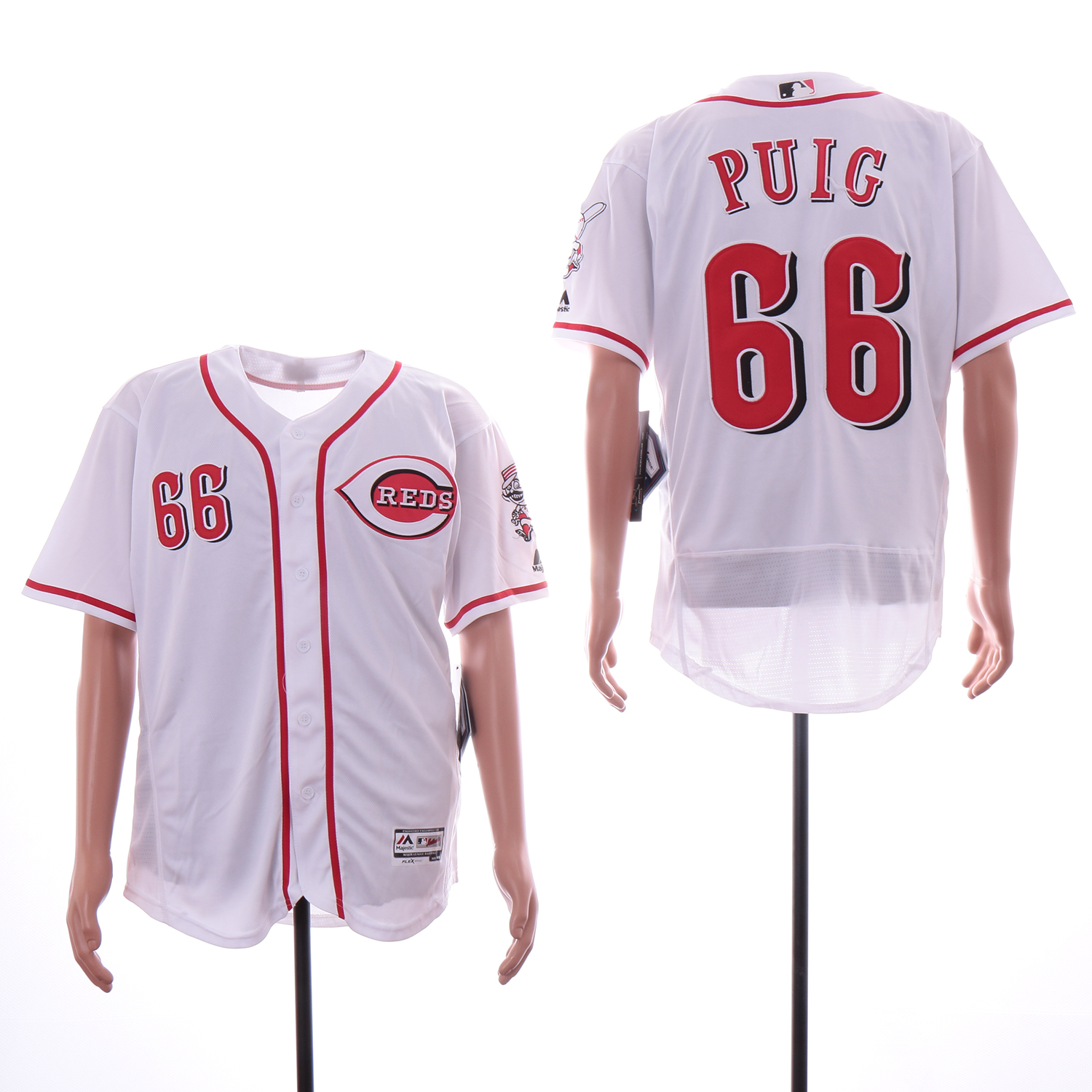 Personalized Reds 66 Yasiel Puig White Flexbase Jersey