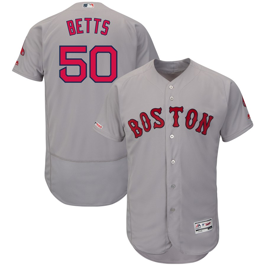 Personalized Red Sox 50 Mookie Betts Gray 150th Patch FlexBase Jersey