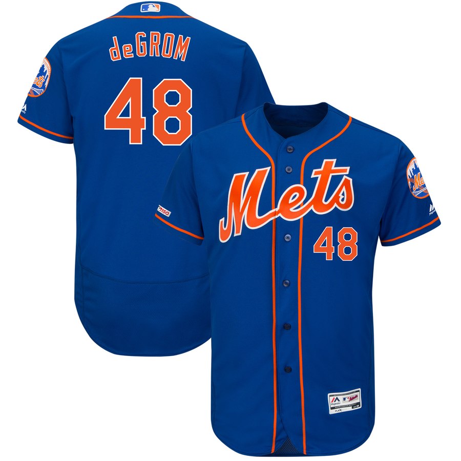 Personalized Mets 48 Jacob DeGrom Royal 150th Patch Flexbase Jersey