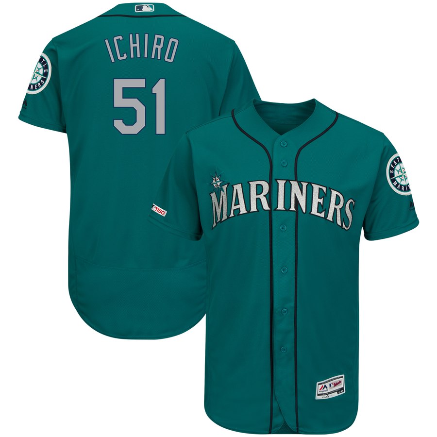 Personalized Mariners 51 Ichiro Suzuki Aqua 150th Patch Flexbase Jersey