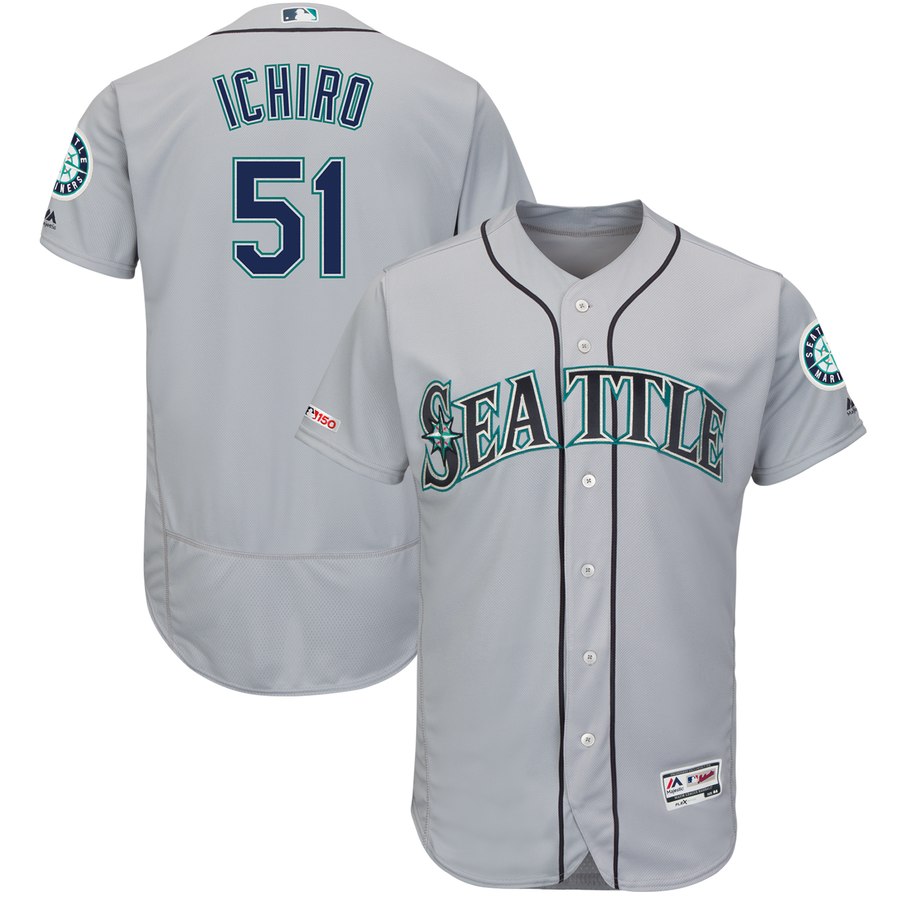 Personalized Mariners 51 Ichiro Suzuki Gray 150th Patch Flexbase Jersey
