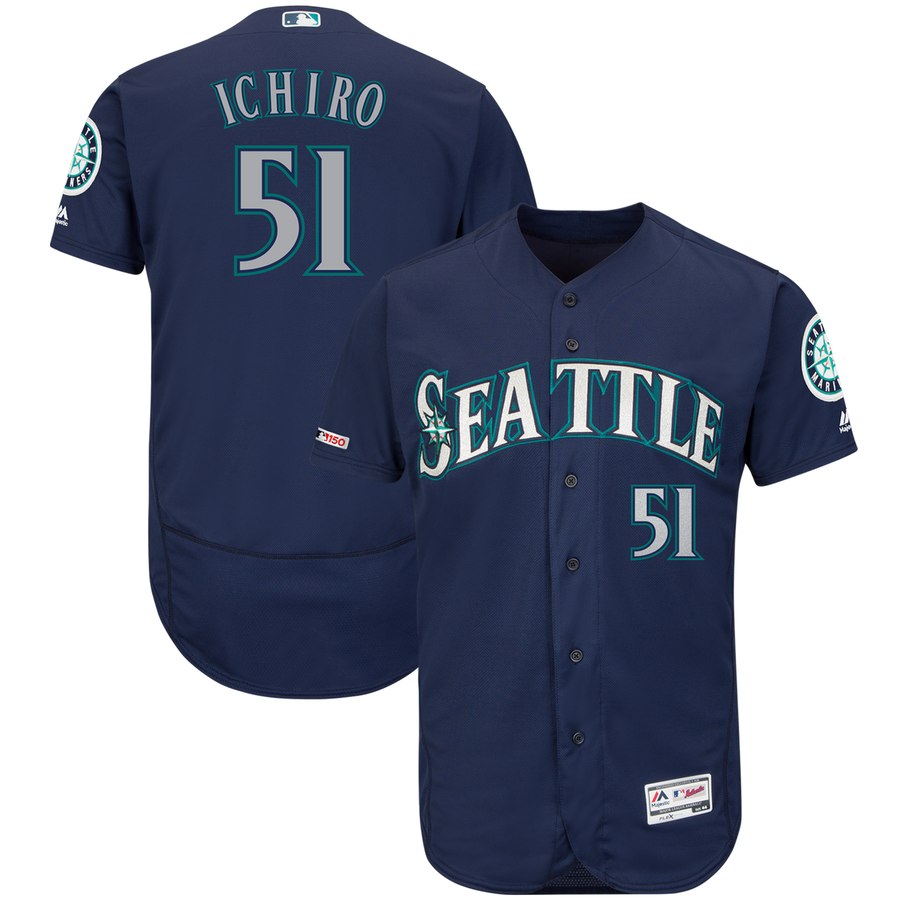 Personalized Mariners 51 Ichiro Suzuki Navy 150th Patch Flexbase Jersey